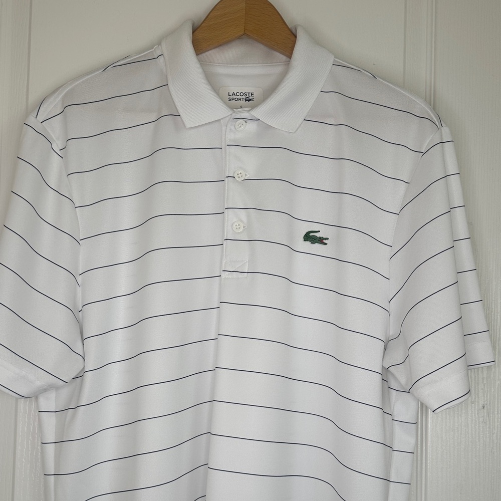 Lacoste Men's White Polo with Navy Stripes